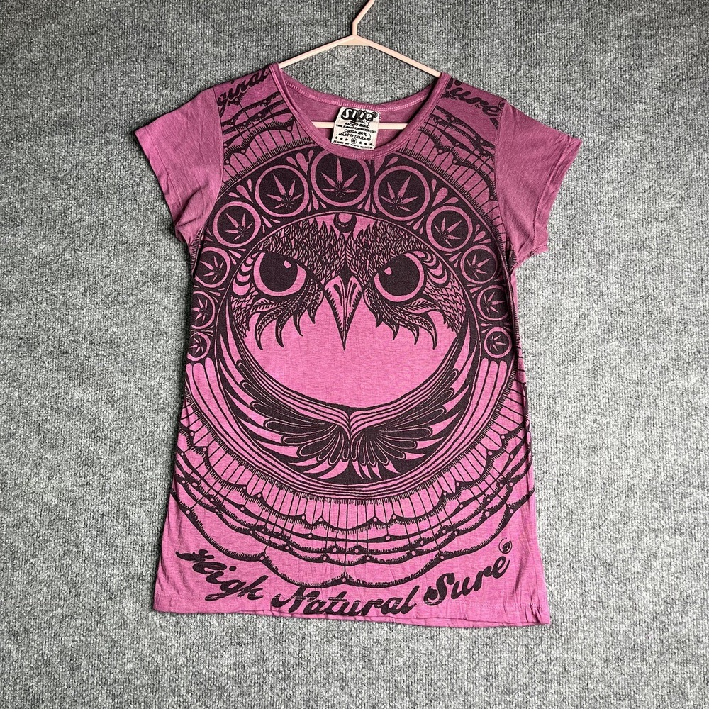 Vintage Sure Design Weed Owl T-shirt Women's Medium